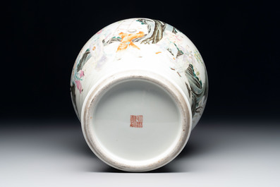 A Chinese famille rose 'lady and boys' vase and cover, Qianlong mark, Republic
