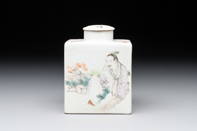 A Chinese famille rose 'Wu Shuang Pu' covered teapot and a qianjiang cai covered tea caddy, signed Lei Guangheng 雷光亨, 19th C.