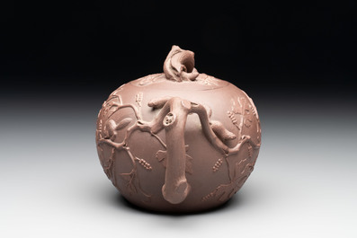 A Chinese Yixing stoneware 'squirrels among grape vines' teapot and cover, Kangxi