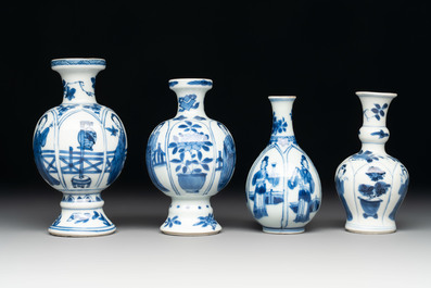 Four Chinese blue and white 'Long Eliza' miniature vases, Kangxi
