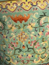 An imperial Chinese famille rose turquoise-ground 'chilong and flower scrolls' vase, Jiaqing mark and of the period