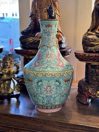 An imperial Chinese famille rose turquoise-ground 'chilong and flower scrolls' vase, Jiaqing mark and of the period