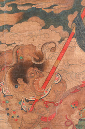 Chinese school: 'Heavenly king', ink and colour on silk, Qing or later