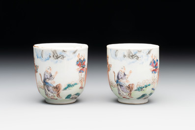 A pair of Chinese famille rose 'Luohan' cups, Qianlong