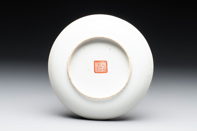 Three Chinese famille rose plates with narrative design, Tongzhi mark and of the period