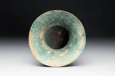 A Chinese archaic bronze wine vessel with taotie design, 'zun 尊', Western Zhou