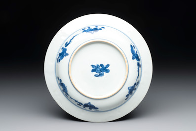 A Chinese blue and white 'Master of the Rocks' plate, Kangxi