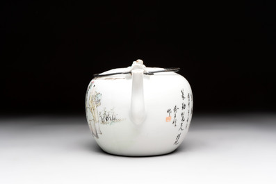 Five Chinese famille rose and qianjiang cai teapots and one wall vase, Qianlong and Guangxu marks, 19/20th C.