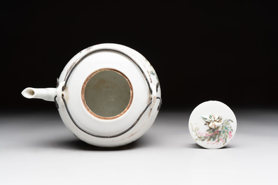 Five Chinese famille rose and qianjiang cai teapots and one wall vase, Qianlong and Guangxu marks, 19/20th C.