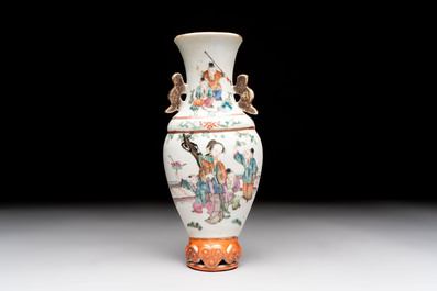 Five Chinese famille rose and qianjiang cai teapots and one wall vase, Qianlong and Guangxu marks, 19/20th C.