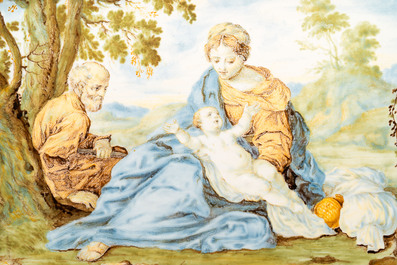 A framed Italian maiolica 'biblical subject' plaque, Castelli, 18th C.