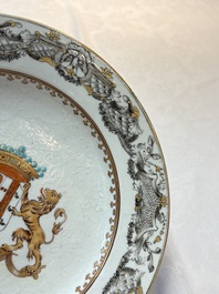 A pair of Chinese bianco sopra bianco armorial dishes with the arms of van Herzeele for the Dutch market, Qianlong, ca. 1740-1745