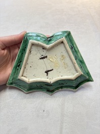 A Chinese verte biscuit 12-piece 'plum blossoms' sweetmeat set in a case, Kangxi