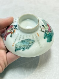 A fine Chinese famille rose 'Wu Shuang Pu' bowl and cover on saucer, 19th C.