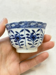 Six Chinese blue and white cups and seven saucers, 18/19th C.
