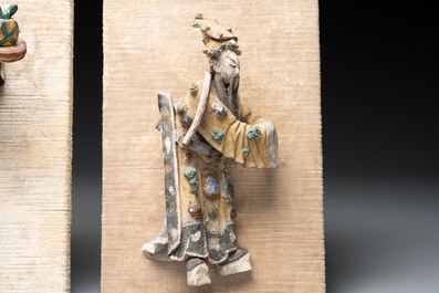 Three Chinese polychrome pottery figures, 19th C.