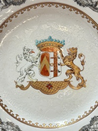 A pair of Chinese bianco sopra bianco armorial dishes with the arms of van Herzeele for the Dutch market, Qianlong, ca. 1740-1745