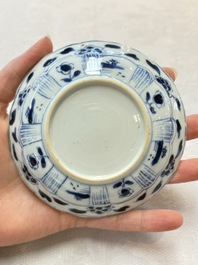 Six Chinese blue and white cups and seven saucers, 18/19th C.