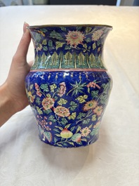 A Chinese Canton enamel blue-ground jug and a rare pink-ground ewer, Qianlong/Jiaqing