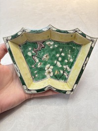 A Chinese verte biscuit 12-piece 'plum blossoms' sweetmeat set in a case, Kangxi