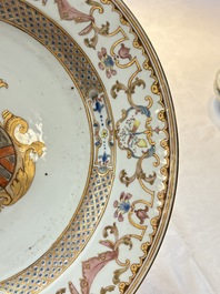 A Chinese famille rose armorial dish with an alliance coat of arms of Frosconi and Proli for the Belgian market, Qianlong, ca. 1739