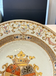 A Chinese famille rose armorial dish with an alliance coat of arms of Frosconi and Proli for the Belgian market, Qianlong, ca. 1739