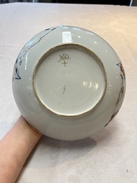 A Chinese Imari-style plate and a blue and white plate with floral design, Johanneum marks, ex-collection of August the Strong, Kangxi/Yongzheng