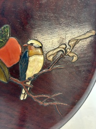 A Chinese hardstone and mother-of-pearl embellished huanghuali box, 19th C.