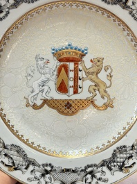 A pair of Chinese bianco sopra bianco armorial dishes with the arms of van Herzeele for the Dutch market, Qianlong, ca. 1740-1745