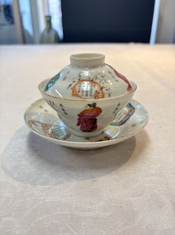 A fine Chinese famille rose 'Wu Shuang Pu' bowl and cover on saucer, 19th C.