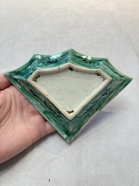 A Chinese verte biscuit 12-piece 'plum blossoms' sweetmeat set in a case, Kangxi