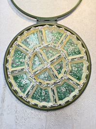 A Chinese verte biscuit 12-piece 'plum blossoms' sweetmeat set in a case, Kangxi