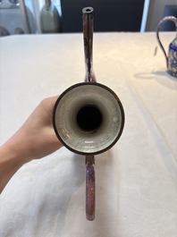 A Chinese Canton enamel blue-ground jug and a rare pink-ground ewer, Qianlong/Jiaqing