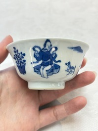 Six Chinese blue and white cups and seven saucers, 18/19th C.