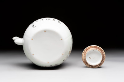 Five Chinese famille rose and qianjiang cai teapots and one wall vase, Qianlong and Guangxu marks, 19/20th C.