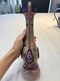 A Chinese Canton enamel blue-ground jug and a rare pink-ground ewer, Qianlong/Jiaqing