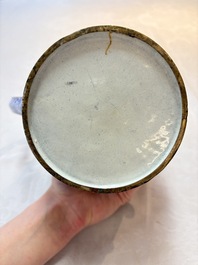 A Chinese Canton enamel blue-ground jug and a rare pink-ground ewer, Qianlong/Jiaqing