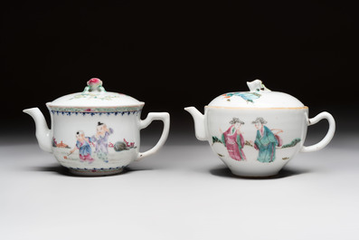 Five Chinese famille rose and qianjiang cai teapots and one wall vase, Qianlong and Guangxu marks, 19/20th C.