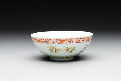 Three Chinese famille rose bowls, Tongzhi and Guangxu marks, 19th C.