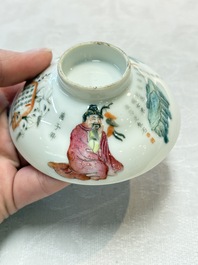A fine Chinese famille rose 'Wu Shuang Pu' bowl and cover on saucer, 19th C.