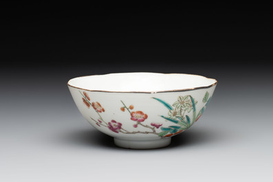 Three Chinese famille rose bowls, Tongzhi and Guangxu marks, 19th C.