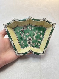 A Chinese verte biscuit 12-piece 'plum blossoms' sweetmeat set in a case, Kangxi