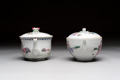 Five Chinese famille rose and qianjiang cai teapots and one wall vase, Qianlong and Guangxu marks, 19/20th C.