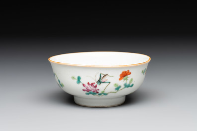 Three Chinese famille rose bowls, Tongzhi and Guangxu marks, 19th C.