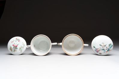 Five Chinese famille rose and qianjiang cai teapots and one wall vase, Qianlong and Guangxu marks, 19/20th C.