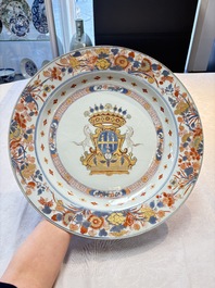 A rare Chinese Imari-style armorial dish with the arms of Ferrand for the French market, Kangxi, ca. 1715