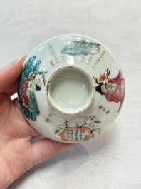 A fine Chinese famille rose 'Wu Shuang Pu' bowl and cover on saucer, 19th C.