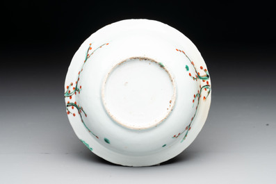 A rare Chinese iron-red and green-enamelled blue and white 'klapmuts' bowl, Wanli/late Ming