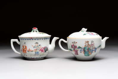 Five Chinese famille rose and qianjiang cai teapots and one wall vase, Qianlong and Guangxu marks, 19/20th C.