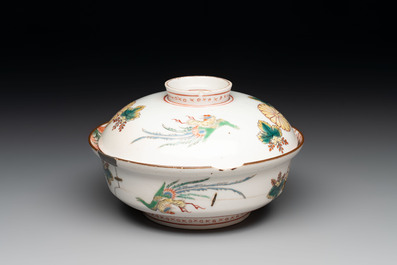 A Japanese ko-Imari 'phoenix' bowl and cover, Genroku Hachi Kinoto-i 元禄八乙亥 and Fu 福 mark, dated 1695